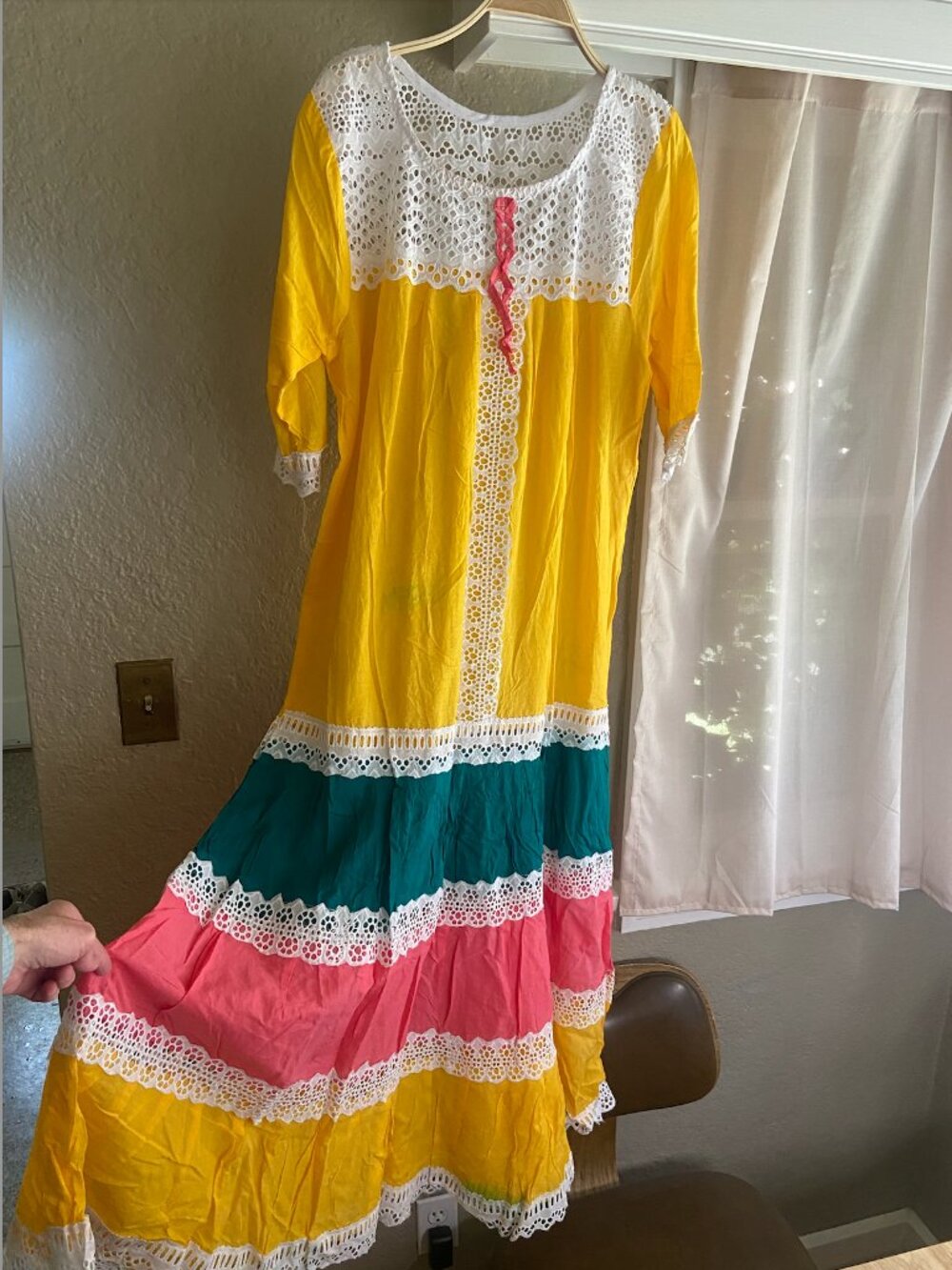 Mexican yellow style lace maxi dress